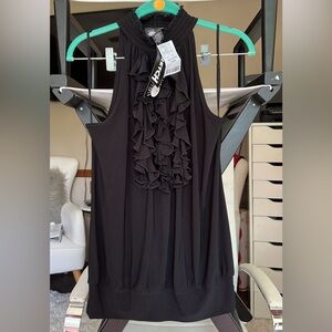 NWT First Option black frill halter tank top